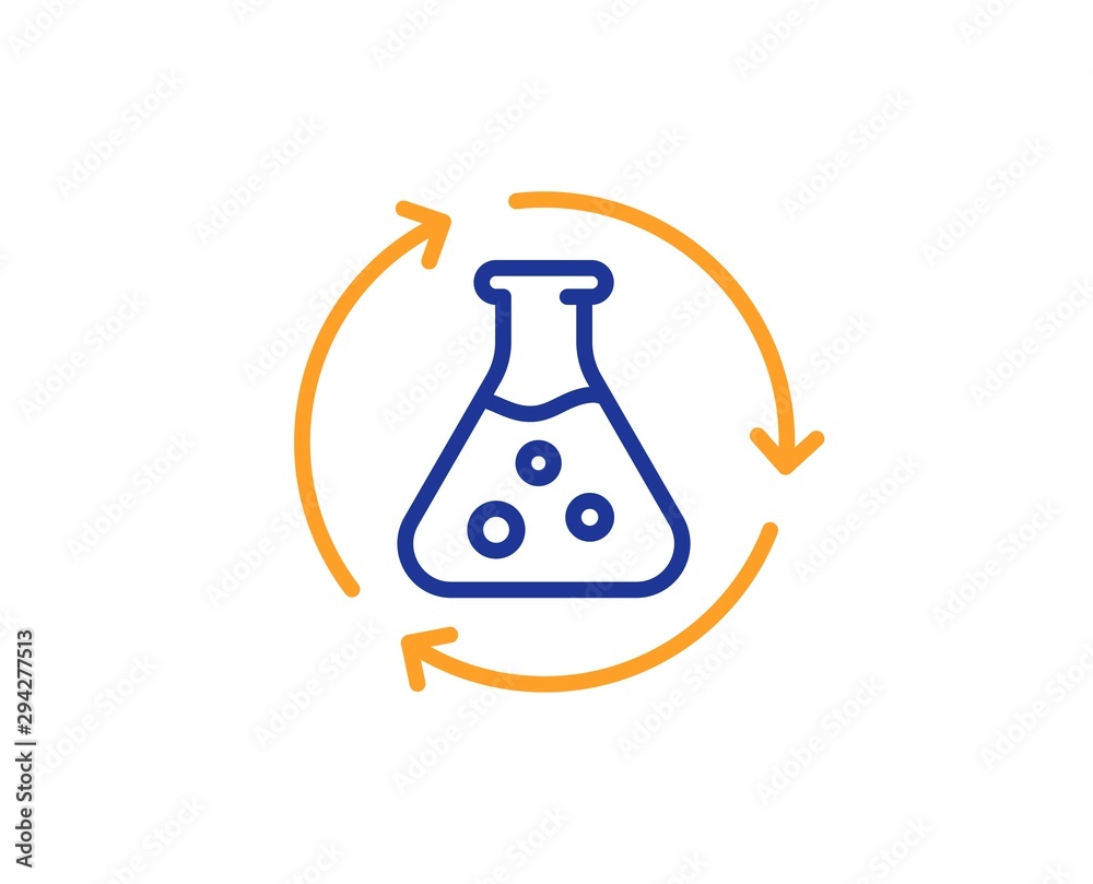 Laboratory flask sign. Chemistry experiment line icon. Analysis symbol. Colorful outline concept. Blue and orange thin line chemistry experiment icon. Vector