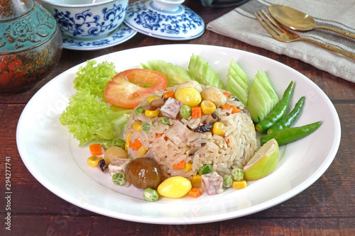 Wall Mural Eight immortals fried rice (or Baxian rice), Fragrance fried rice with chestnut, ginkgo biloba, mushroom, lotus seeds, sweet pea, taro, carrot and corns