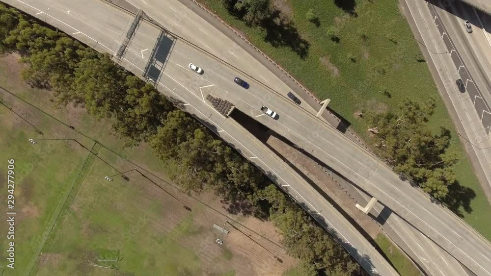 Aerial shot over roads in Glendale, California
