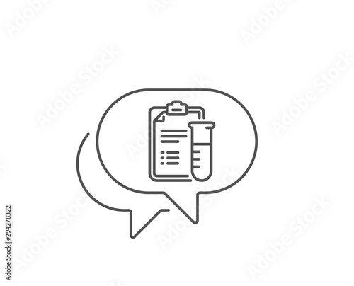 Medical analyzes line icon. Chat bubble design. Medicine beaker sign. Pharmacy medication symbol. Outline concept. Thin line medical analyzes icon. Vector