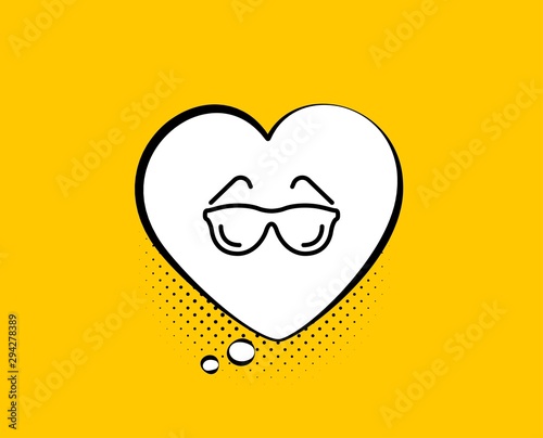 Eyeglasses line icon. Comic speech bubble. Oculist clinic sign. Optometry vision symbol. Yellow background with chat bubble. Eyeglasses icon. Colorful banner. Vector