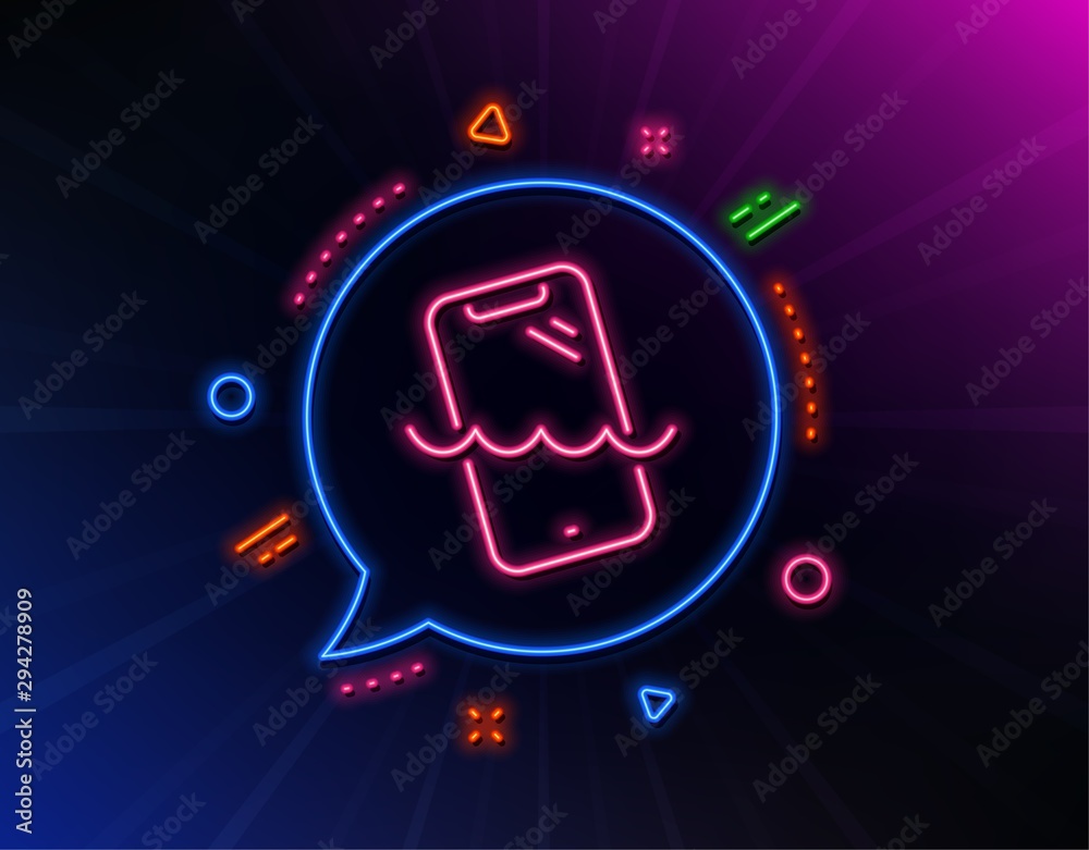 Smartphone waterproof line icon. Neon laser lights. Phone sign. Mobile device symbol. Glow laser speech bubble. Neon lights chat bubble. Banner badge with smartphone waterproof icon. Vector Smartphone waterproof line icon. Neon laser lights. Phone sign. Mobile device symbol. Glow laser speech bubble. Neon lights chat bubble. Banner badge with smartphone waterproof icon. Vector