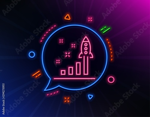 Development plan line icon. Neon laser lights. Launch Startup business sign. Innovation symbol. Glow laser speech bubble. Neon lights chat bubble. Banner badge with development plan icon. Vector