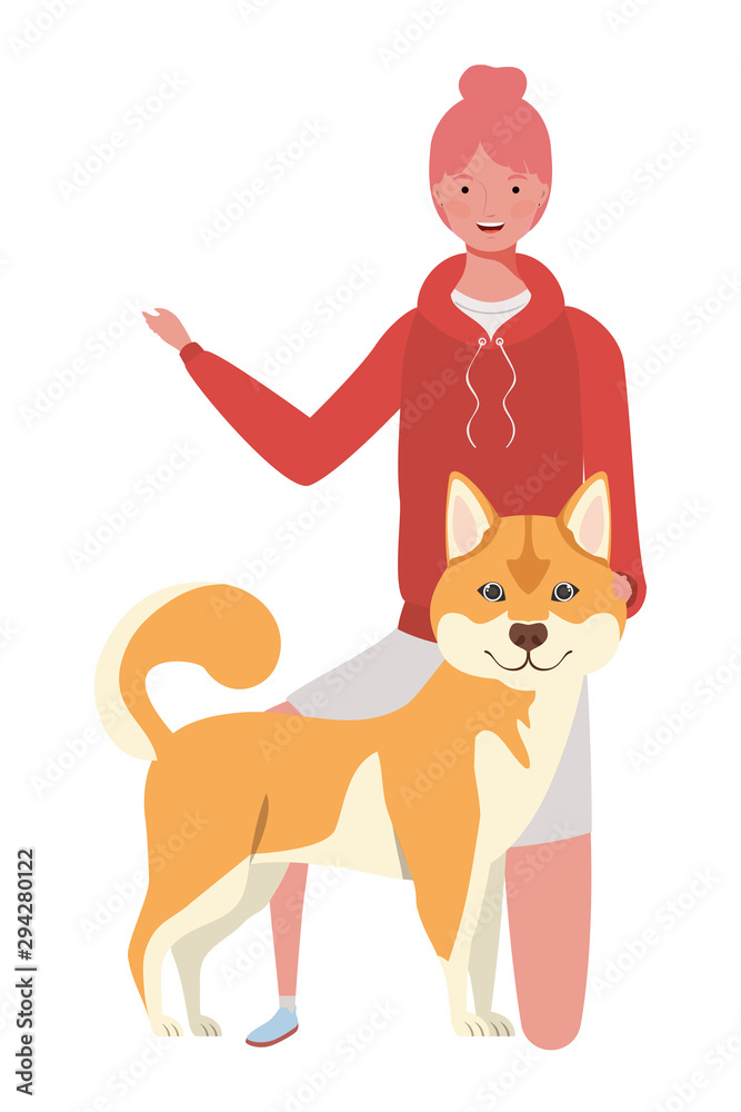 Obraz premium young woman with cute dog mascot characters