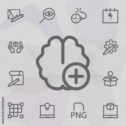 Add brain icon. Universal set of mix for website design and development, app development