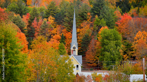 Εκτύπωση καμβά Church steeple between autumn trees in east Royalton Vermont