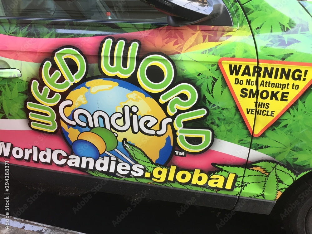 New York City, USA December 12, 2018 Weed World Candies van parked