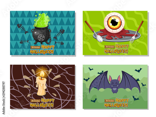 Halloween celebration banner. Colorful element collection vector. Concept cartoon Halloween day. Vector clipart illustration for holiday cards and banners