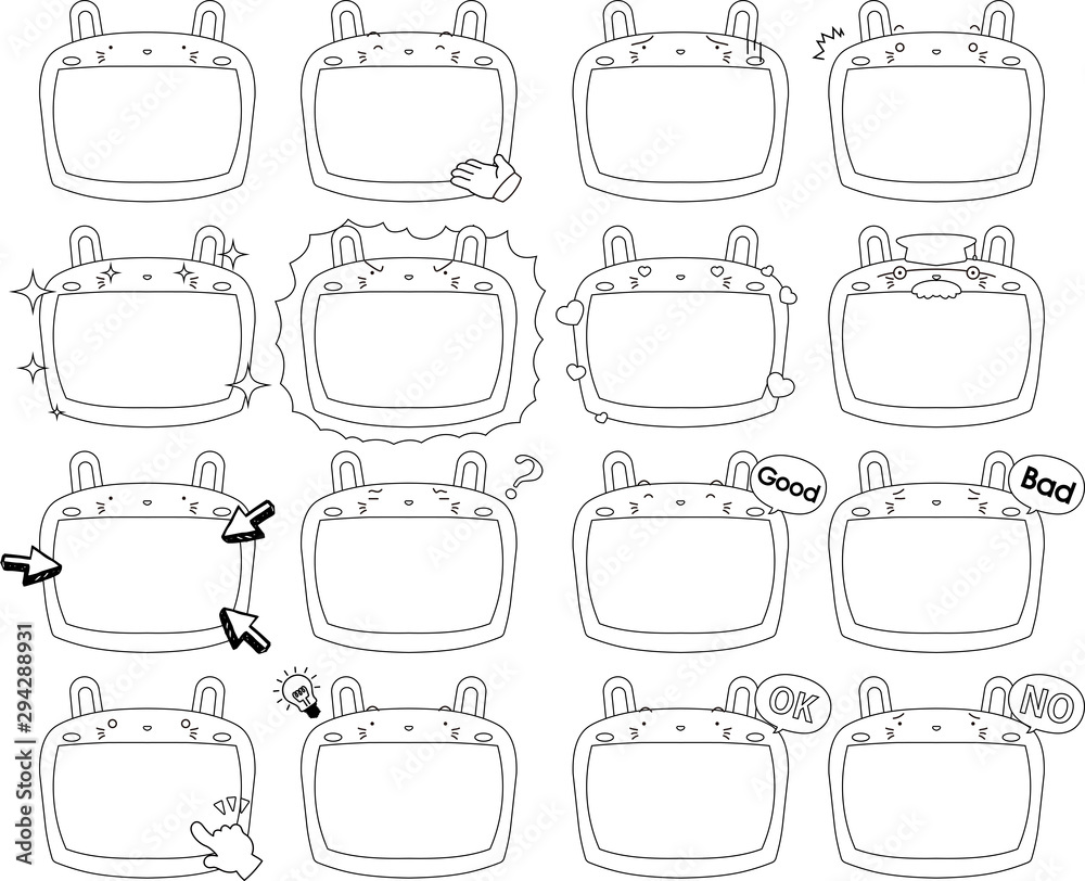 Cute white Rabbit whiteboard outline set Cute white Rabbit whiteboard outline set