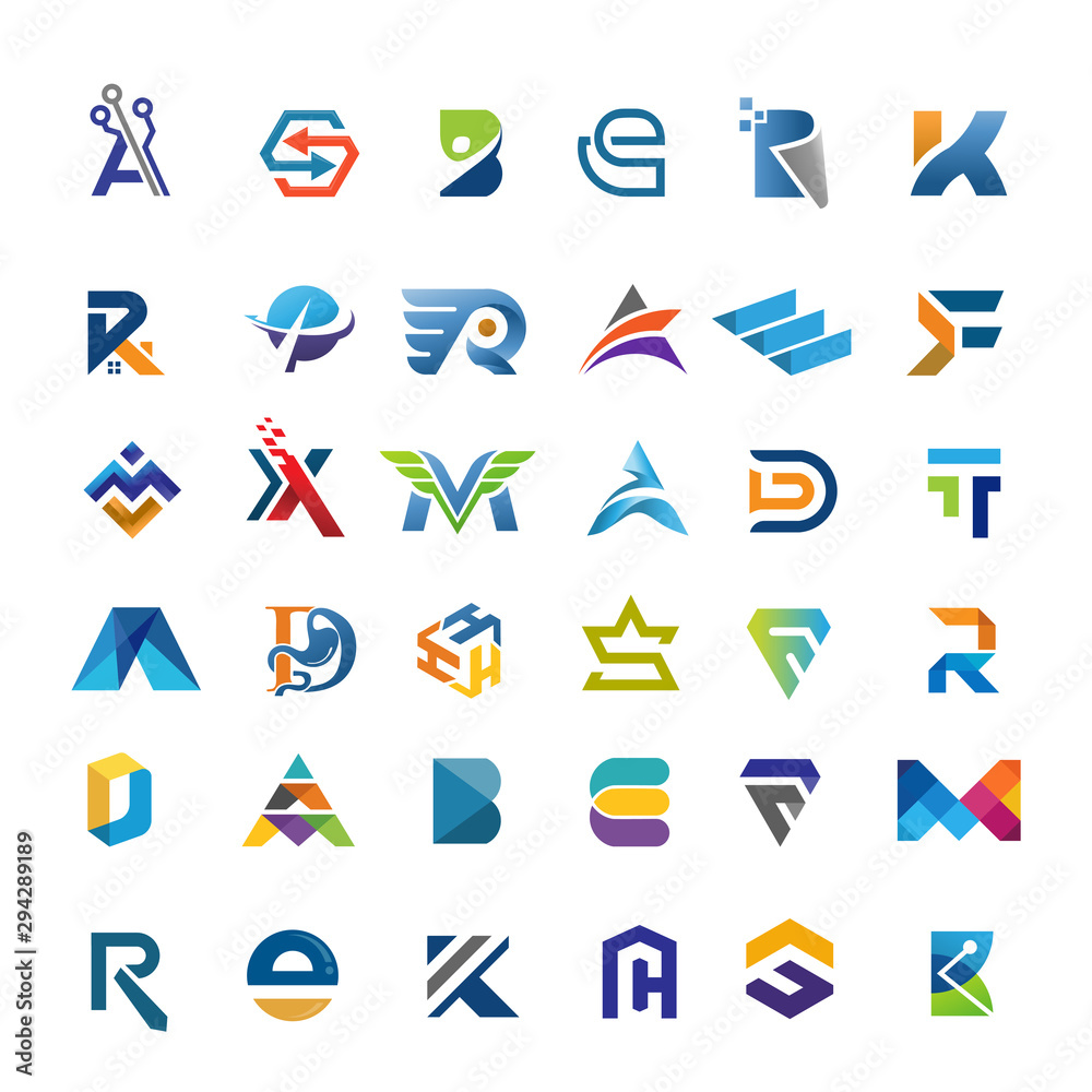 creative variation style of initial letter logo set concept illustration creative variation style of initial letter logo set concept illustration
