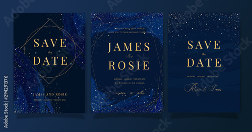 Mix Navy Blue Luxury Wedding Invitation, floral invite thank you, rsvp modern card Design in blue flower with  leaf greenery  branches decorative and little star Vector elegant rustic template