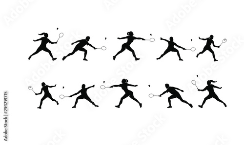 set badminton player black logo icon design illustration