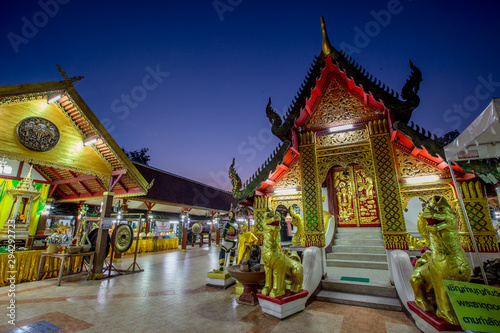 Wat Phra That Doi Kham-Chiang Mai  17 September 2019  a group of tourists come to see the scenery and make merit on the way inside the temple on the foot of a mountain  Mae Hia  Thailand.