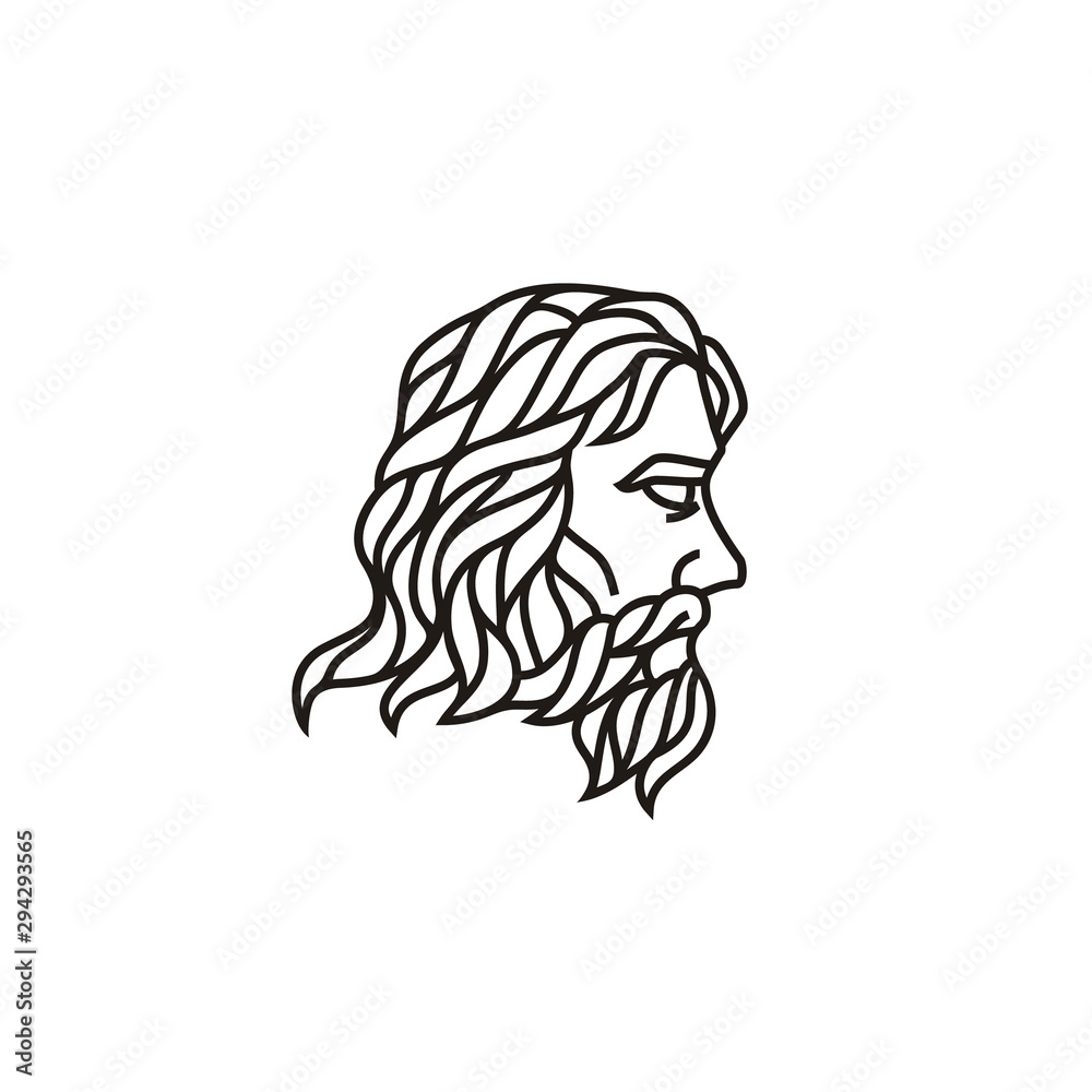 Zeus Triton Neptune King Face with Beard and Mustache logo design Zeus Triton Neptune King Face with Beard and Mustache logo design