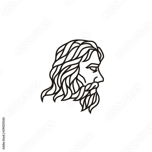 Zeus Triton Neptune King Face with Beard and Mustache logo design