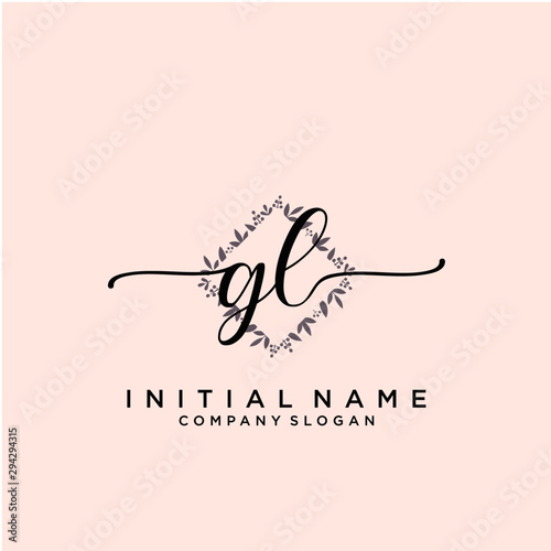 GL Beauty vector initial logo  handwriting logo.