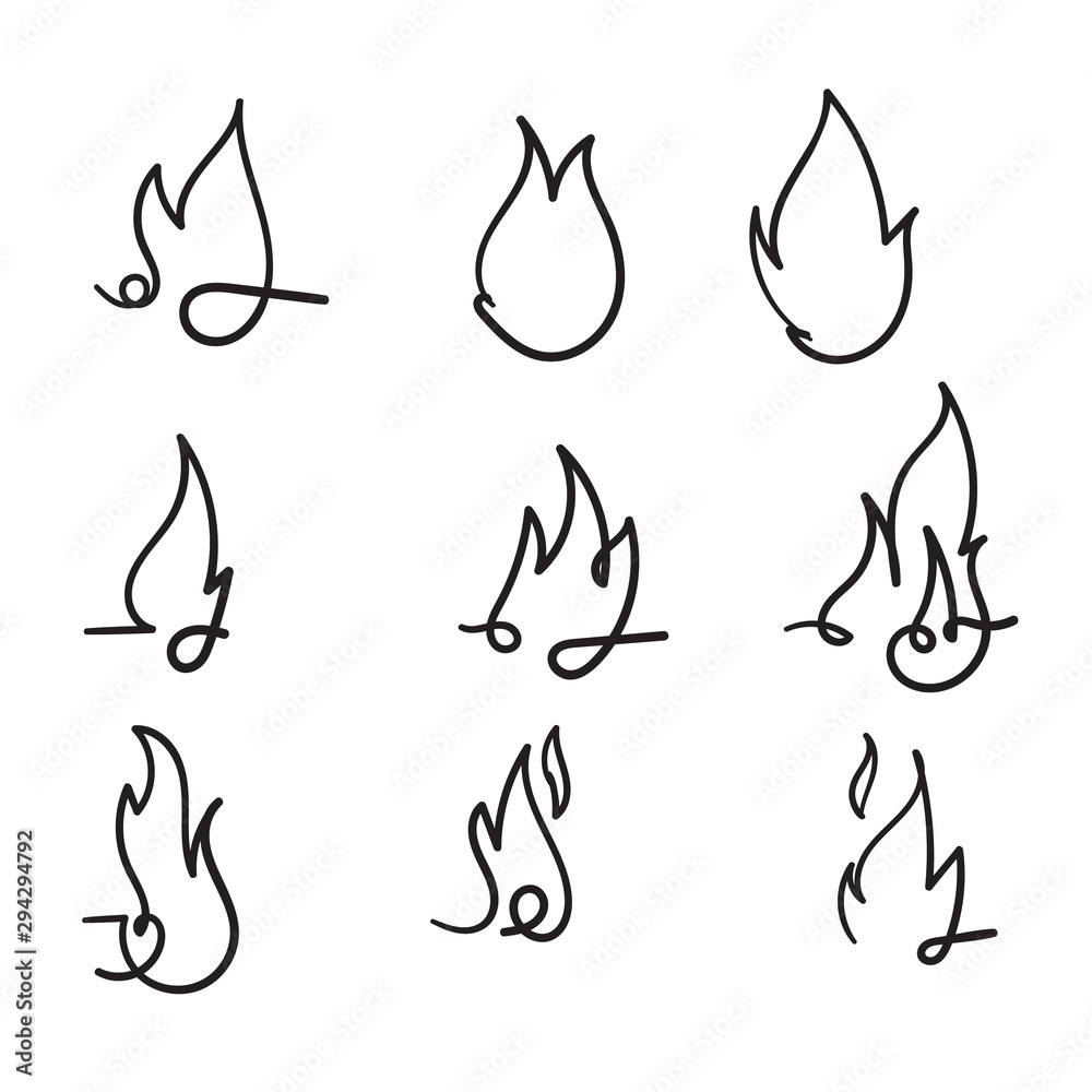 handdrawn fire icon illustration with single line style