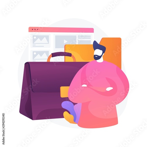 Portfolio management. Previous projects samples, works catalog, skills presentation. Successful graphic designer, web developer cartoon character. Vector isolated concept metaphor illustration