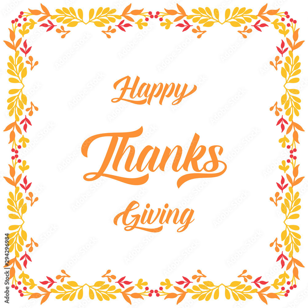Obraz premium Template invitation card of thanksgiving, with pattern of autumn leaf flower frame. Vector