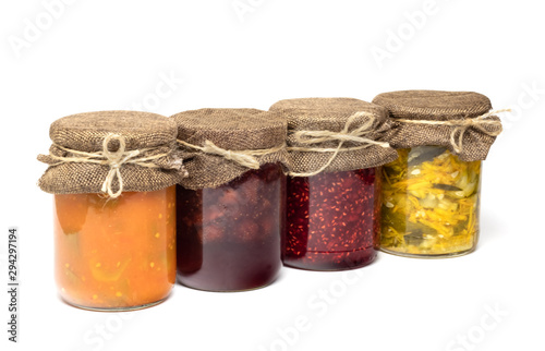  Jars with pickled vegetables isolated on white 