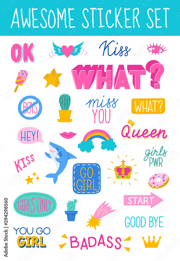 Awesome sticker collection in trendy hand drawn style. Vector eps10. Awesome sticker collection in trendy hand drawn style. Vector eps10.