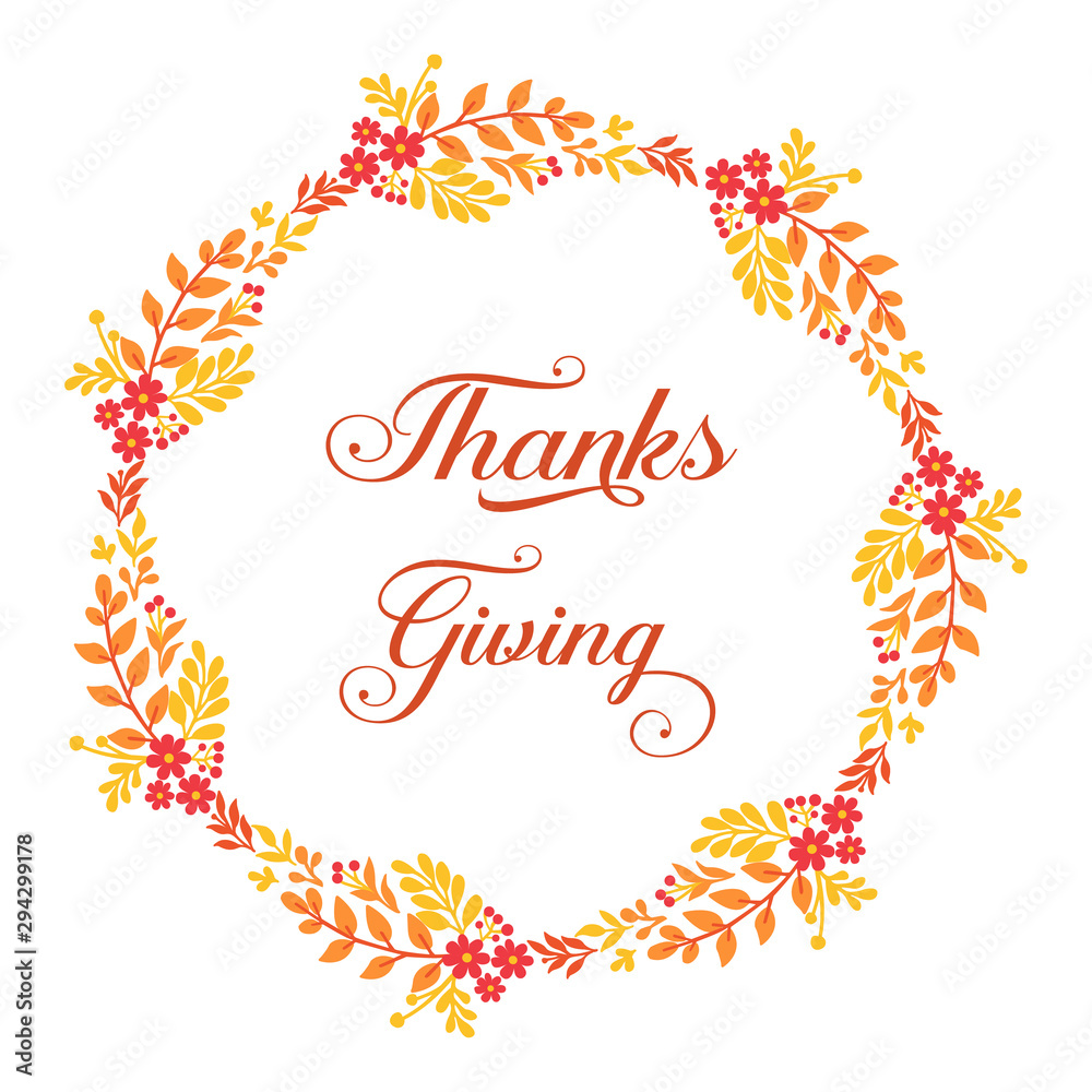 Vintage card thanksgiving, with style of elegant leaf flower frame, isolated on white background. Vector
