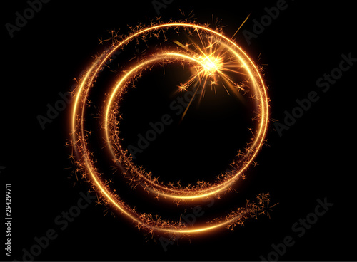 Sparkler festive frame. Golden garland border. Holiday glowing backdrop. Celebration background vector illustration.