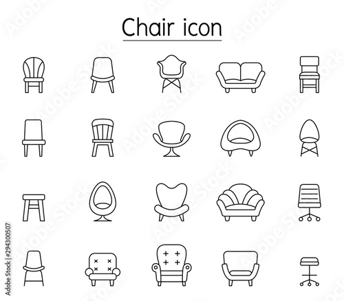 Front view Chair icon set in thin line style
