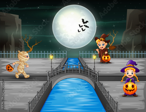 Halloween party with a mummy and witches