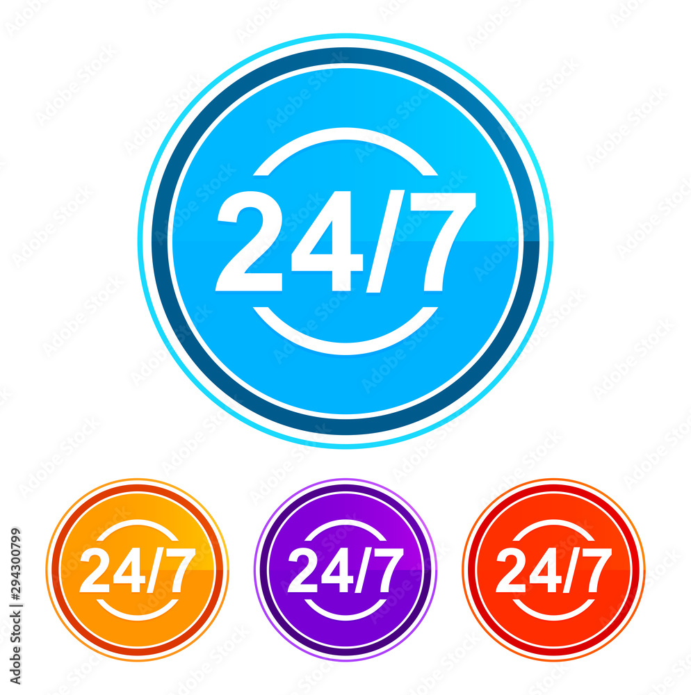 24/7 icon flat design round buttons set illustration design 24/7 icon flat design round buttons set illustration design