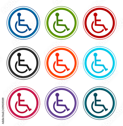 Wheelchair handicap icon flat round buttons set illustration design