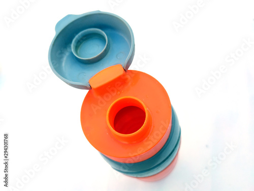 multi colored children cold water bottle isolated on white background