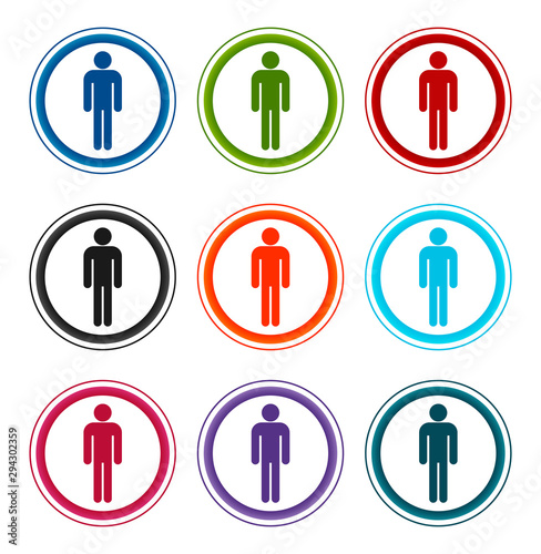 Man icon flat round buttons set illustration design