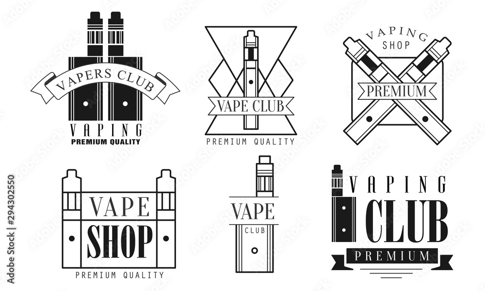 Set of logos for vape shop and electronic cigarettes. Vector illustration.
