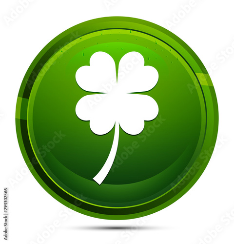 Lucky four leaf clover icon glassy green round button illustration