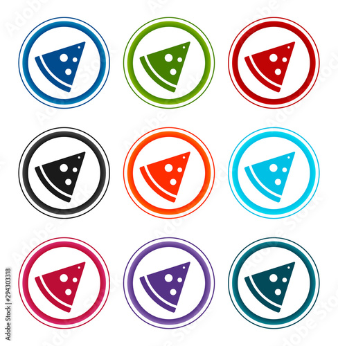 Pizza slice icon flat round buttons set illustration design