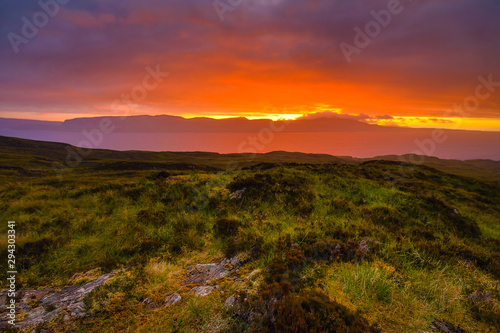 Beautiful scenic landscape of Scotland nature with beautiful evening sun set sky.