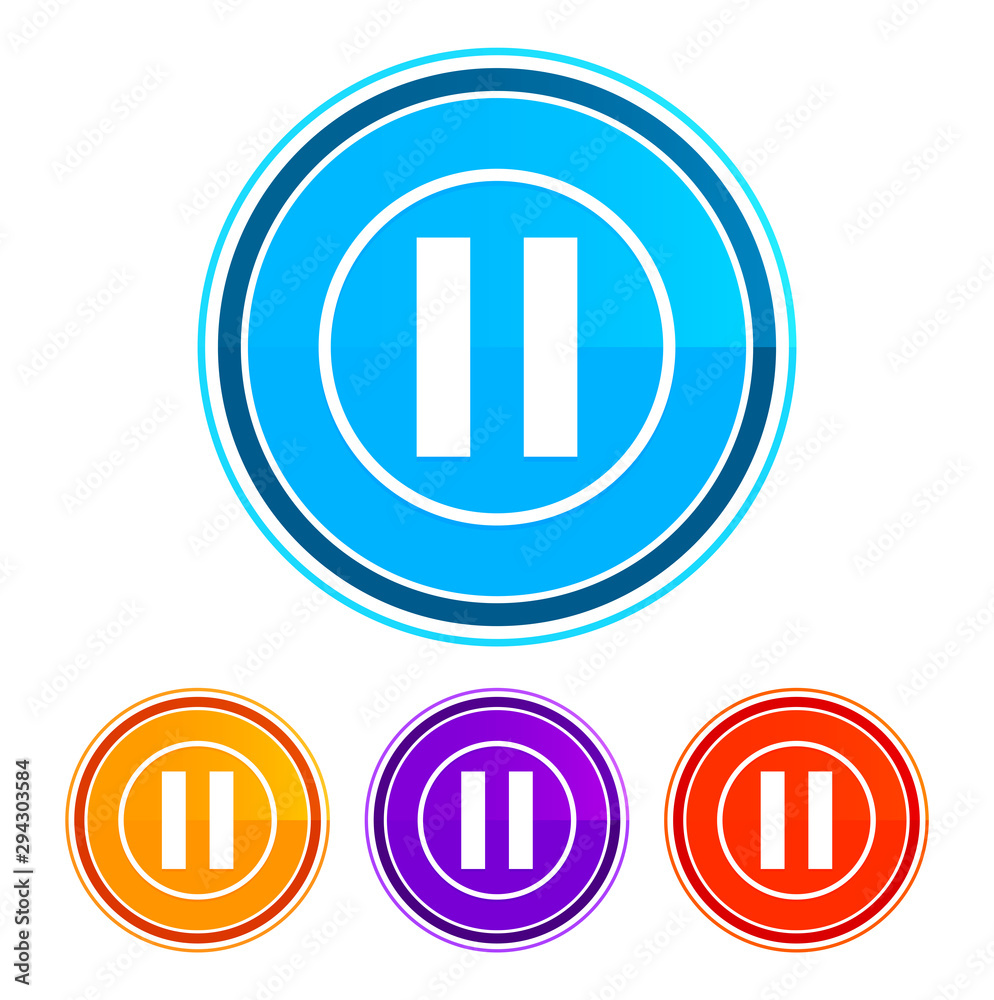 Pause icon flat design round buttons set illustration design Pause icon flat design round buttons set illustration design