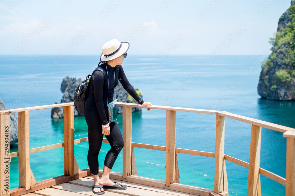asian women watching Andaman sea view in summer asian women watching Andaman sea view in summer