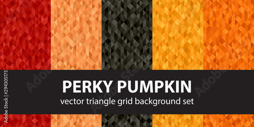 Triangle pattern set Perky Pumpkin. Vector seamless geometric backgrounds