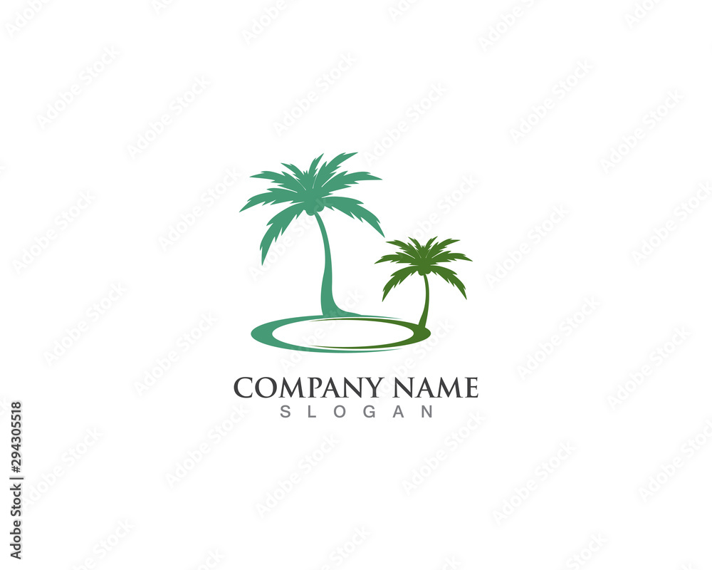 Obraz premium Palm logo tree template and vector illustration