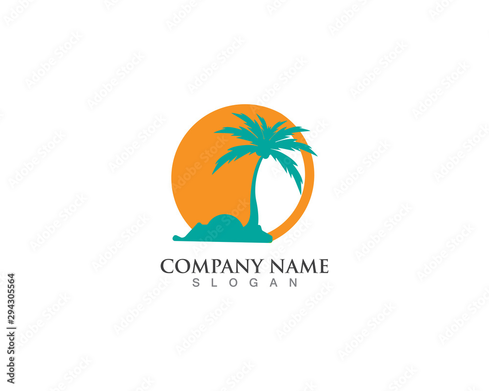 Palm logo tree template and vector illustration