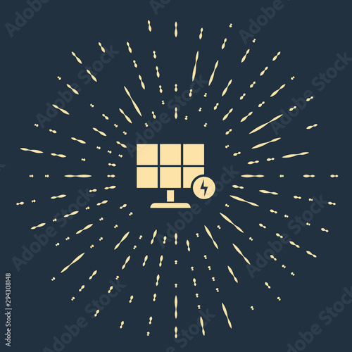 Beige Solar energy panel icon isolated on dark blue background. Abstract circle random dots. Vector Illustration