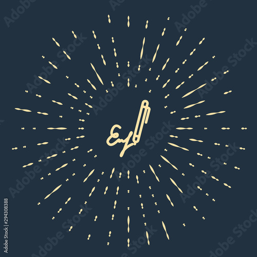 Beige Signature line icon isolated on dark blue background. Pen and undersign, underwrite, ratify symbol. Abstract circle random dots. Vector Illustration