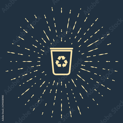 Beige Recycle bin with recycle symbol icon isolated on dark blue background. Trash can icon. Garbage bin sign. Recycle basket sign. Abstract circle random dots. Vector Illustration