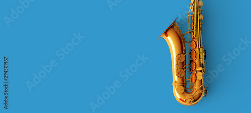 Saxophone on blue background color