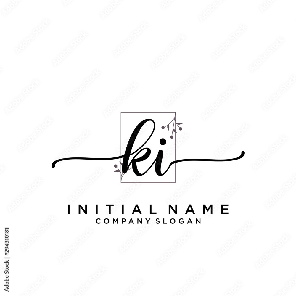 KI Beauty vector initial logo, handwriting logo.