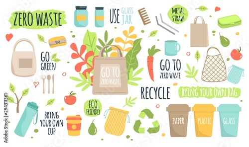 Zero waste recycle ecology protection vector illustration.