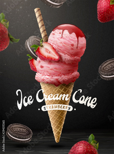 Strawberry ice cream cone ads