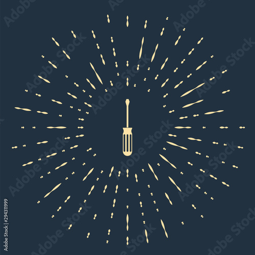 Beige Screwdriver icon isolated on dark blue background. Service tool symbol. Abstract circle random dots. Vector Illustration